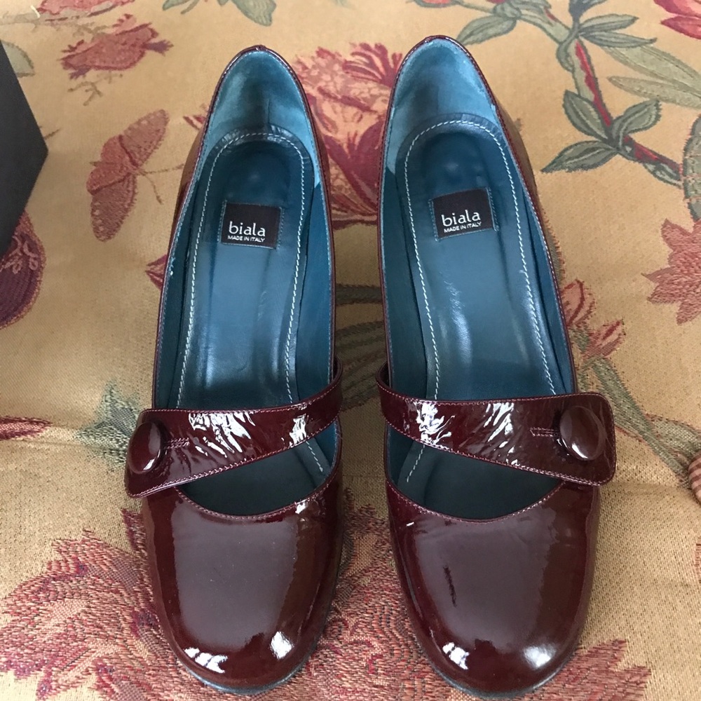 Biala Delmina Burgundy Patent Heels